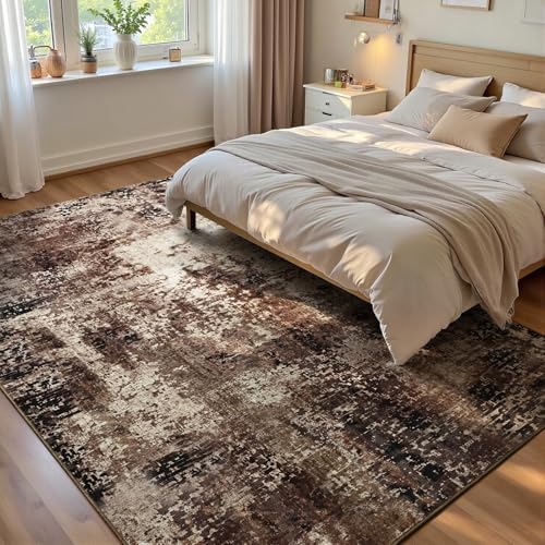 Ompaa Living Room Rug 5x7 Brown Area Rug Machine Washable Boho Coffee Rug Non Slip Abstract Vintage Indoor Large Rugs for Bedroom, Classroom, College Dorm, Farmhouse, Dining Room, Kids Playroom by OmpaaHomeDecor