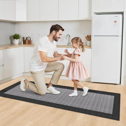 StepRite Kitchen Rugs, Kitchen Mats for Floor, 60"x20" Non-Slip Machine-Washable Kitchen Throw Rug, Absorbent Runner Rugs Office, Sink Standing Desk Mat, Decor Carpet, Black - Image 5