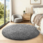Ophanie Round Rug 5Ft Grey Circle Area Rugs,Fluffy Fuzzy Bedroom Carpet 5 Foot,Plush Shag Indoor Floor Gray Living Room Circular Decor for Kids Teen Boys Baby,Classroom with Over 99 pcs Pile fibers - Image 5