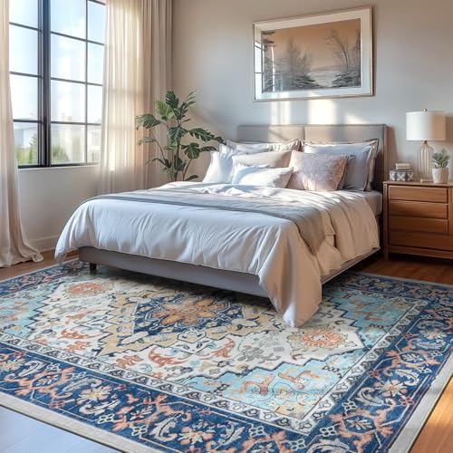 Lofus 6x9 Area Rugs for Living Room Bedroom, Soft Boho Carpet Floral Blue - Image 2
