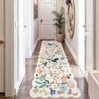 2x10 Washable Hallway Runner Rug: Long Floral Scalloped Soft Runners for Kitchen Entry Thin Non Slip Bathroom Nursery Floor Mat Water Resistant Low Pile 10ft Carpet for Living Room Bedroom(2x10,Cream) by HYHAOYUNLAI