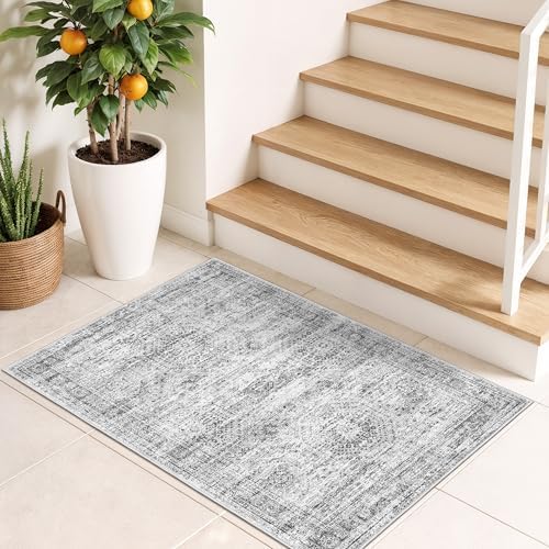 2x3 Rug Non Slip, Small Washable Entryway Rug,Grey - Image 3