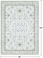 Hazo Haus Oushak Area Rug for Bedroom 5x7 - Blue and Green Vintage Boho Floral Geometric, Washable Low Pile Non Slip Area Rugs for Nursery Room, Foyer, Cozy Aesthetic Room Decor - Image 2