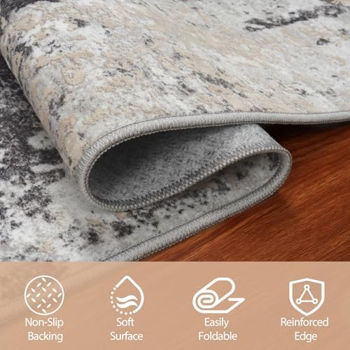 Round Rug 6ft Washable Rug for Dining Room Living Room Black Grey Gold - Image 7
