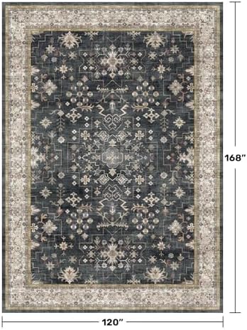 Boho Black Rug for Living Room - Washable 10x14 Area Rug, Dining Room Rugs for Under Table, Soft Low Pile Carpet for Large Bedroom - Farmhouse Decor, Non-Slip & Stain Resistance (10x14 Black/Multi) - Image 2