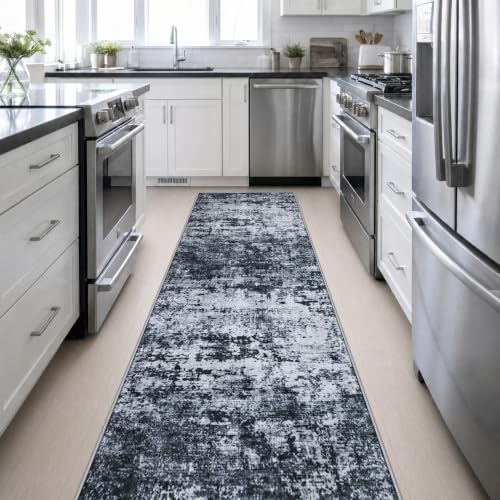 3x14 Washable Runner Rug：Modern Abstract Kitchen Carpet Black - Image 5