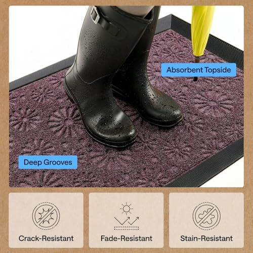 GORILLA GRIP WeatherMAX Door Mat, Indoor Outdoor, 29x17 Purple Daisy Floral - Image 5