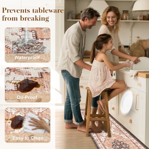 Boho Kitchen Mats for Floor 2PC Anti Fatigue Kitchen Rugs, Orange - Image 5