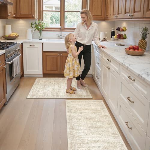 Kitchen Rugs Sets of 2, 2x3 2x4 Rug Runner,Beige - Image 5