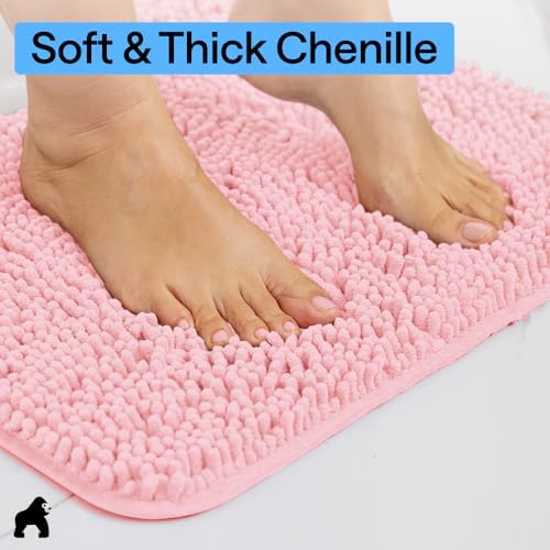 GORILLA GRIP Bath Rug Mat for Bathroom, Absorbent Chenille 36x24 Light Pink - Image 4