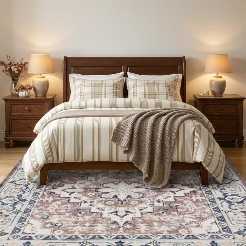 Lofus 7'x7' Square Washable Area Rug, Vintage Boho Floral Brown Carpet - Image 3