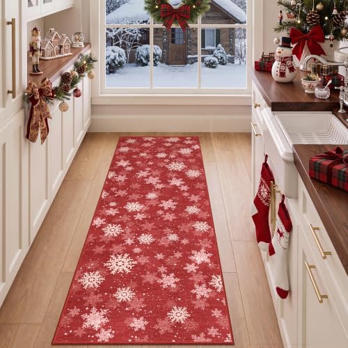 2x6 Christmas Runner Rug for Hallway,Washable Kitchen Rugs,Red - Image 4