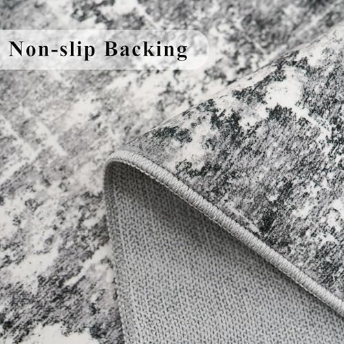 Washable 2x5 Kitchen Area Rug: Non-Slip Abstract Water-Resistant Entryway Rug Soft Sink Fridge Area Bedroom Carpet Low Pile Floor Mat for Bathroom Laundry Nursery Non-Shedding Runner(2X5,Black/Grey) - Image 3