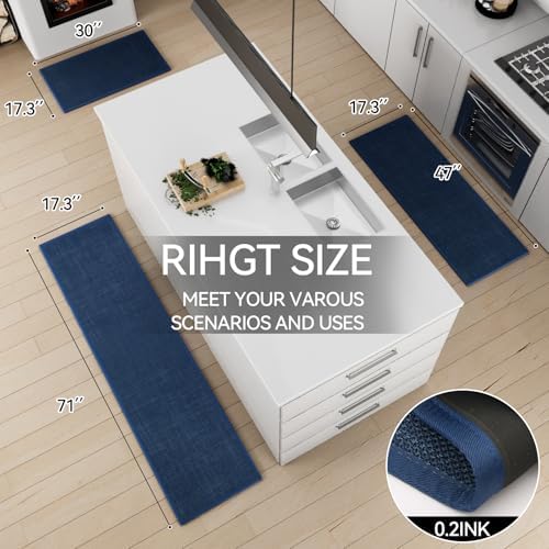 Kitchen Mats Set of 2 PCS for Floor, Washable Non Slip Rugs, Dark Blue - Image 2