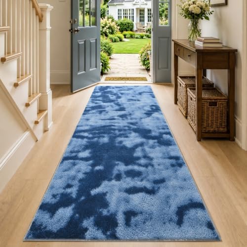 2x8 Tie-dye Dark Teal Runner Rug Washable Non-Slip for Kitchen Hallway - Image 2