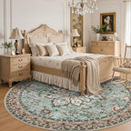 Round Area Rug for Living Room: 4ft Boho Washable Rug Brown Green - Image 4