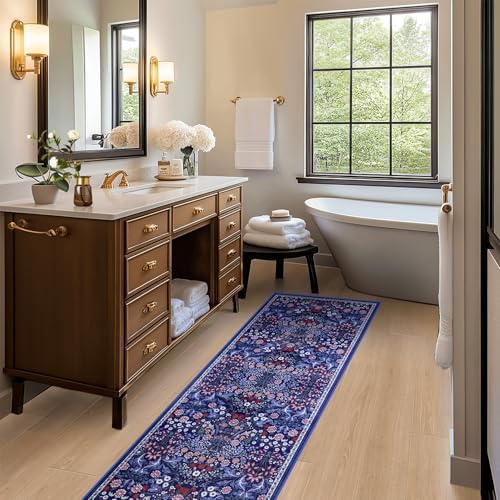 PLHXFR 2x6 Washable Runner Rug：Floral Indoor Kitchen Soft Carpet Blue - Image 5