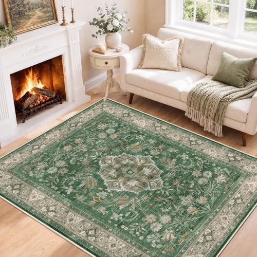 SameBed 5x7 Area Rug Living Room, Vintage Washable Carpet Green by SameBed
