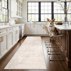 Hallway 3x8 Washable Runner Rug: Abstract Stain Resistant Entryway Kitchen Area Rugs Farmhouse Soft Bathroom Bedroom Print Floor Mat Thin Non-Slip Indoor Carpet for Living Room Laudry(3x8,Beige/Cream) by HYHAOYUNLAI