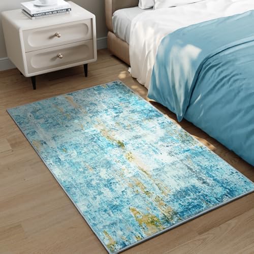 Entrance Rugs Indoor 2x3 Teal Blue Entry Rug Washable Abstract Small Area Rug Non-Slip Low Pile Throw Rugs for Entryway, Kitchen Floor, Front Door Indoor Door Mat, Bathroom, Bedroom Bedside - Image 5