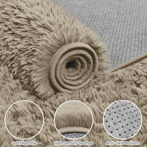 8x10 Fluffy Shag Area Rugs for Living Room Bedroom: Soft Carpet Gray Camel - Image 6