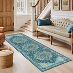 Amada Vintage Washable Area Rug,2'x6',Teal Blue by AMADAHOMEFURNISHING