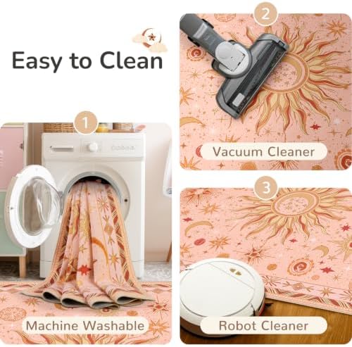 Vacuum-Friendly, 8x10 Washable Area Rug, Pink Gold Beige Red - Image 6
