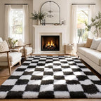 Ophanie Checkered Black & White Rug for Living Room Bedroom,Fluffy Soft Cute Fuzzy Area Rugs,Shag Plush Shaggy Bedside Floor 4x6 Furry Carpet Kids Baby Teen Dorm Decor with Over 99 pcs Pile fibers - Image 5