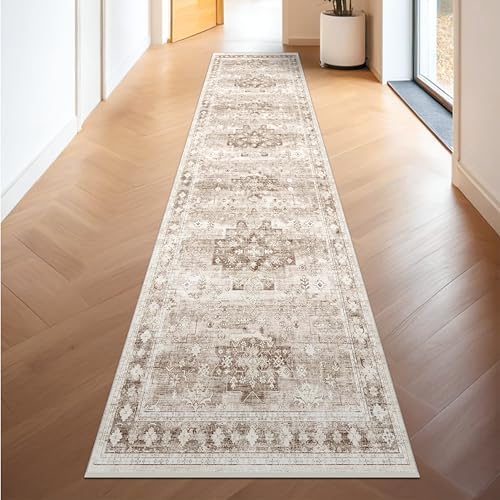 Hazo Haus Non Slip Hallway Runner Rug - 2 x 10 Runner Rug, Washable & Waterproof Kitchen Floor Mat - Extra Long Neutral Farmhouse Boho Design Décor (2x10 Beige/Latte) by HazoHaus