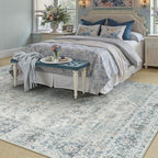 HUGEAR 5x7 Light Blue Retro Floral Washable Area Rug for Living Room - Image 2