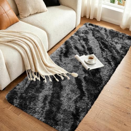 Noahas 2x8 Black Fluffy Soft Runner Rug Non-Slip for Bedroom Dorm Hallway - Image 3