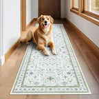 Hazo Haus Oushak 3x20 Wide Hallway Runner Rug - Vintage Turkish Floral, Washable Low Pile Non Slip 20ft Extra Long Runners for Large Kitchen, Hall Way - Blue and Green Décor - Image 6
