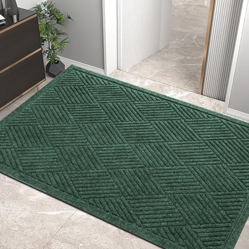 HIYARD Sturdy Front Door Mat, Absorbent Muddy Dirt Resist Welcome Door Mats Outdoor Indoor, Stain and Fade Resistant, Non-Slip Rubber Backing Low Profile Doormat for Entryway, 47×32, Green by HIYARD