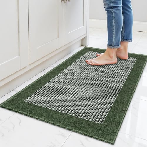 StepRite Kitchen Rugs, Kitchen Mats for Floor, 32"x20" Non-Slip Machine-Washable Kitchen Throw Rug, Green by Bringcushiontoyourlife
