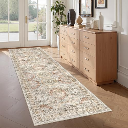 Washable Runner Rugs for Bedroom - 2x6 Runner Rug Non Slip, Ultra-Thin Entryway Runner, Soft Abstract Kitchen Runner for Hallway, Laundry, Bathroom, Indoor Door Mat(2'x6', Brown/Pink) by Restydon