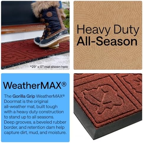 GORILLA GRIP WeatherMAX Door Mat, Indoor Outdoor, 29x17, Burgundy Leaves - Image 3