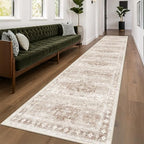 Hazo Haus Beige Boho 3x16 Extra Long Runner Rug for Hallway, Washable Large Kitchen Floor Rug, Non-Slip Stain & Fade Resistant, Vintage Charming Geometric Floral Décor (3x16 Beige/Latte) by HazoHaus