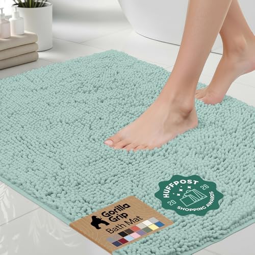 GORILLA GRIP Bath Rug Mat for Bathroom, Absorbent Chenille, 48x24 Sea Blue by GorillaGrip