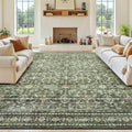 10x14 Area Rugs for Living Room, Green Washable Non-Slip Large Carpet by Lofus