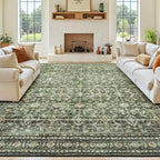 10x14 Area Rugs for Living Room, Green Washable Non-Slip Large Carpet by Lofus