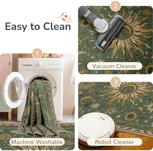 Vacuum-Friendly, 4x6 Washable Area Rug, Green Brown - Image 5