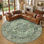 RELEANY Washable Area Rug, Round 10ft, Green/Dark Green/Gray by RELEANY