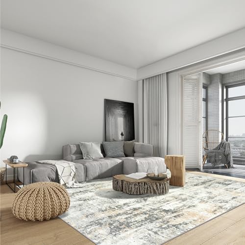8x10 Area Rugs for Living Room: Washable Abstract Grey Brown Bedroom Carpet - Image 3