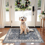 2x3 Non-Slip Washable Kitchen Rug - Boho Soft Small Area Rug for Sink, Entryway, Pet Area & Bathroom - Low Pile Thin Indoor Door Mat (Blue,2x3) by BYYVOORugsforYourHome