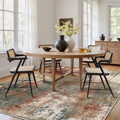 RELEANY Washable 9'x12' Abstract Area Rug for Living Room Rustic Brown - Image 3