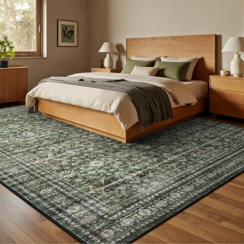 9x12 Area Rugs for Living Room, Green Washable Non-Slip Large Carpet - Image 2