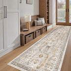 Madane Hallway Runner Rug 2'6''x10' Kitchen Runners Vintage, Brown/Gold - Image 3