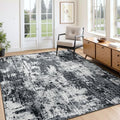RELEANY Washable 4'x5' Abstract Area Rug for Living Room Black White by RELEANY