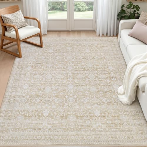 5x8 Area Rugs Living Room: Bedroom Washable Carpet Natural Beige by Luxturiy
