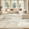 RELEANY Washable 9'x12' Abstract Area Rug for Living Room Neutral Brown by RELEANY